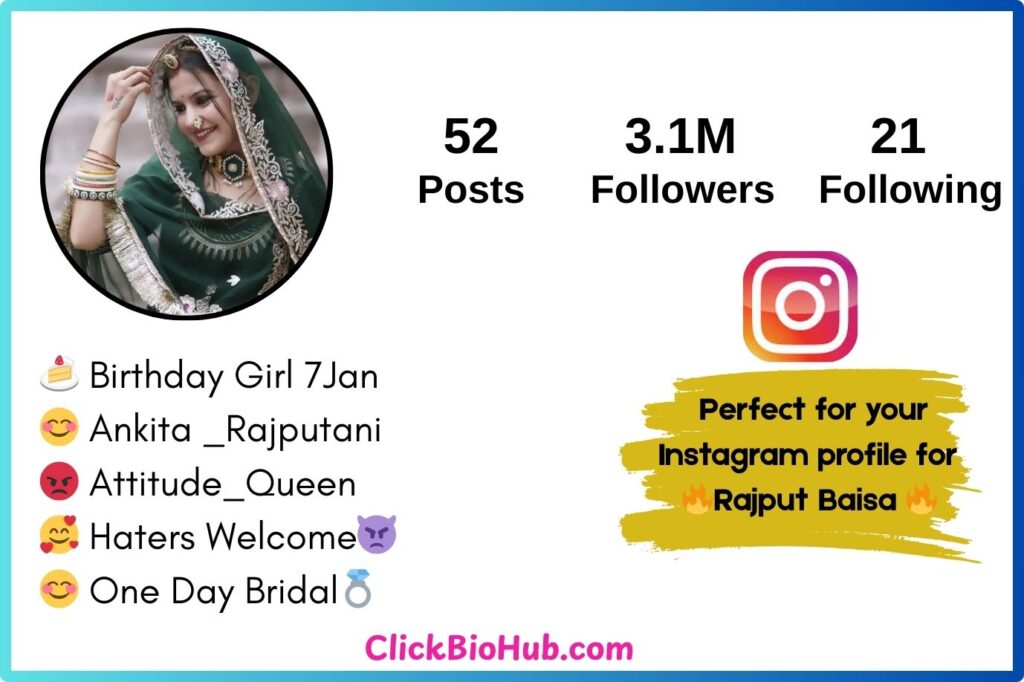 Top Rajput Baisa Instagram Bio for Girls