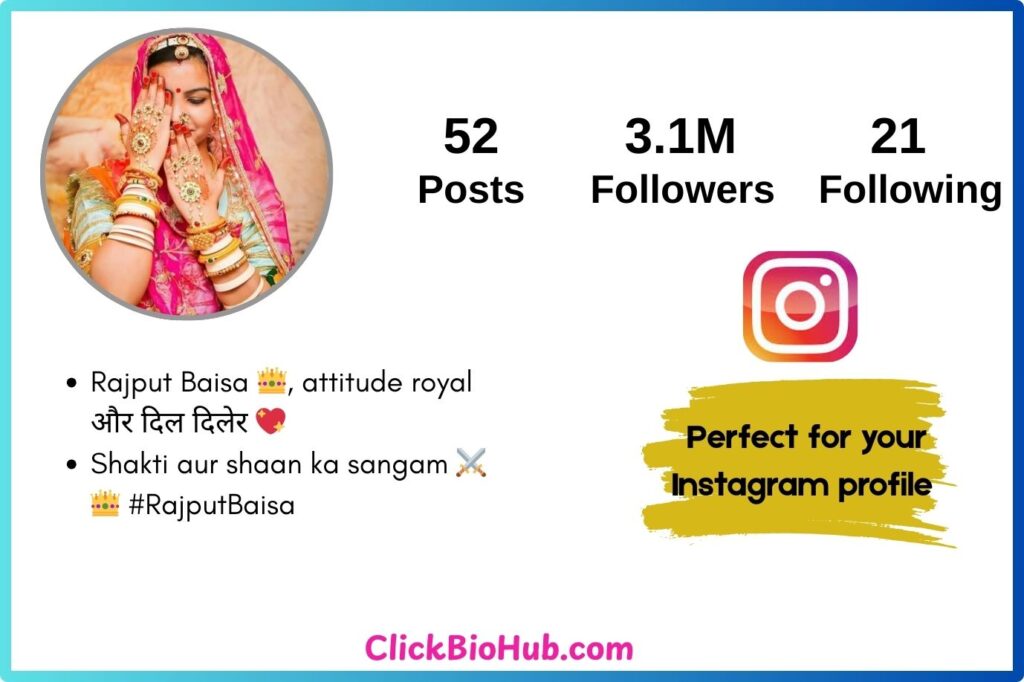 One Line Rajput Baisa Bio for Instagram